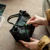 Moji Arte de Tela Hecho a Mano Mariposa Verde Colección de Accesorios para Ceremonia de Té: Tapete de Té Turquesa, Paño de Té, Bolsa para Juego de Té, Bolsa de Almacenamiento Portátil