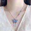 Collar con borla y colgante de mariposa artesanal azul quemado vintage cadena para clavícula femenina joyería exquisita estilo danza antigua regalo
