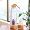 Comercio exterior grava de cristal natural Taza de energía vidrio de borosilicato tapa de bambú con cuerda Taza de spa Taza de salud