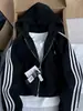 Sudadera de estilo coreano con tres rayas para mujer, chaqueta fina de otoño, sudadera con capucha deportiva casual para mujeres menudas, chaqueta de otoño para mujer