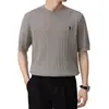 Camiseta de Punto de Manga Corta para Hombre, Seda de Hielo, Verano, Bordado Ecuestre, Textura Trenzada, Estilo Old Money, Venta al por Mayor de Fábrica Transfronteriza