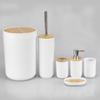 Cubierta de Bambú Lavado de Baño Juego de Seis Piezas de Plástico Fabricante Venta al por Mayor Almacenamiento de Baño Estante para Artículos de Aseo Soporte para Cepillos de Dientes Juego de Seis Piezas