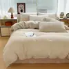 Juego de Ropa de Cama a Rayas Japonesas de Algodón Puro de Cuatro Piezas Sábana de Algodón Sencilla de Color Sólido Funda de Edredón para Dormitorio de Tres Piezas Comercio Exterior Transfronterizo