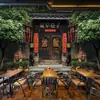 Fondo de pared de papel tapiz de vista de calle de la antigua ciudad china 3D, calle antigua de Chengdu, callejón, callejón, linterna, noche, mural, tienda de hot pot, tela de pared