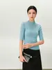 26 Início do Outono 100% Lã Merino Anti-encolhimento Jacquard Vazado Gola Alta Manga Curta Tricô para Mulheres 9738 Siyuan