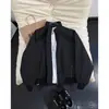 Jaqueta bomber estilo patchwork cinza claro estilo americano para homens, adequada para primavera e outono, jaqueta baseball cleanfit, estilosa e legal, com design de ombro reto, peça de outer wear estilo workwear