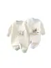 Mameluco de oso con estampado de rombos para bebé, para otoño e invierno, algodón puro, cálido, ropa interior acolchada para recién nacido, mameluco para bebé