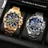 Atacado de fábrica comércio exterior explosões mesa vidro azul relógio masculino pulseira de aço relógio de quartzo balança digital relógio de três ponteiros