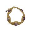 Pulsera de estilo chino antiguo con incrustaciones de cobre y piedra de cristal púrpura tallada, estilo retro dorado antiguo, a juego.