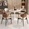 Juego de silla de madera maciza nórdica de lujo ligero y mesa de conferencias de losa de roca, adecuado para oficinas de ventas, hoteles, oficinas y recepciones de negocios; mesa redonda pequeña