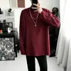 Camiseta de manga larga para hombre de estilo coreano, cuello medio alto, de algodón puro de peso pesado, corte holgado, versátil, moderna y casual
