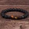 Especial Transfronterizo para Pulsera de Piedra Natural Ojo de Tigre Amarillo Volcánico Pulsera Retro para Hombre Pulsera Europea y Americana Traje de Círculo Único