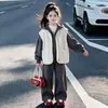 Conjunto Informal de Terciopelo para Niña Grande de Invierno Ropa Infantil Niñas Sudadera con Capucha Pantalones Informales Ropa Deportiva Conjunto de Dos Piezas