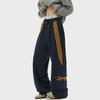 Pantalones deportivos con estampado de letras americanas para hombre, primavera y verano, retro, de tres rayas, drapeados, largos hasta el suelo, rectos, casuales