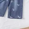 Exclusivo Transfronteiriço Conjunto Europeu e Americano Primavera e Outono para Bebês e Crianças Pequenas Meninas Camisa de Manga Longa Listrada + Calça Jeans Conjunto de Duas Peças