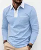 Camisa POLO Casual para Hombre de Manga Larga con Solapa y Bolsillo Color Sólido Casual de Negocios Camisa Polo de Manga Larga de Comercio Exterior Transfronterizo