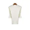 Blusa de tricô com gola semimalta canelada em lã merino e triacetato para mulheres, novo estilo outono 2026, blusa de manga média para usar por baixo