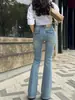 Jeans de Pierna Ancha Ajustados Estilo Simple Azul Claro para Mujer, Nueva Colección Primavera/Otoño 2027, Bolsillos Traseros con Solapa, Moldeadores, Levanta Glúteos, Anchos