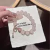 Pulseira Brilhante Rosa Pastel com Pedras Preciosas Múltiplas para Mulheres, Joia de Luxo Leve Estilo Cabaça da Sorte Pequena