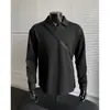 Camiseta de manga larga con cuello en V estilo patchwork americano, chaqueta retro resistente de corte holgado para estudiantes, polo de otoño para hombre en color negro