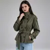 Comércio Exterior Transfronteiriço Roupas Femininas 2026 Novo Casaco Trench Curto com Gola Alta, Abotoamento Duplo e Cinto Versátil para o Dia a Dia e Trabalho