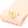 Anillo Bicolor de Diamante Amarillo y Blanco Giratorio, Elegante y Exquisito, Anillo Versátil Chapado en Oro de Tamaño Ajustable para Mujer