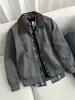 Jaqueta retrô americana Detroit, coleção de outono masculina, design de corte justo, gola estilo baseball, jaqueta de sarja lavada para trabalho