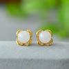 Pendientes de moda con incrustaciones de cobre, jade blanco de Hetian, cuentas redondas de jade, pendientes de jade dorado, suministro directo al por mayor