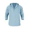 Camiseta Henley de Lino Casual Simple de Manga Larga con Capucha y Bolsillo Grande para Hombre, Primavera y Otoño, Europea y Americana, Amazon Transfronterizo