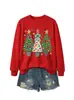 Sudadera casual y cómoda para mujer de la tienda independiente Amazon Wish con tres árboles de Navidad y luces colgantes de estrella de cinco puntas, estilo navideño