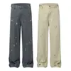 Pantalones Cargo Casuales Rectos Sueltos Unisex Estilo Retro High Street Americano Lavado Diseño Pintado a Mano para Hombre K2506