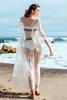 2020 Novo Top de Renda Feminino Europeu e Americano Transparente com Proteção Solar Blusa Roupas de Praia para Férias Forrado