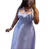 Ropa de Mujer Transfronteriza Europea y Americana Verano 2026 Nuevo Estilo Sexy y Elegante Hueco Rayas Azules Cintura Alta Sin Mangas Vestido para Mujer