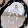 Corrente de Celular com Contas de Borboleta de Cristal, Chaveiro com Pingente de Coração, Corrente para Pendurar na Bolsa, Cordão de Pérolas, Pequeno Presente para Atacado