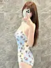 Traje de Banho Racing Triângulo Peça Única Desenho Animado de Menina para Estudantes Femininas Conservador Decote Baixo Camada Dupla com Bojo para Evitar Bolsas de Água