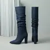 Botas de mujer de caña alta con punta, talla grande, para cruzar fronteras, con suelas de goma, antideslizantes, ligeras, versátiles, botas de mezclilla estilo Martin para otoño e invierno para mujer