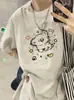 Camiseta de Manga Corta con Estampado de Perro de Dibujos Animados, Algodón Puro Estilo Americano para Mujer, Diseño Holgado Talla Grande, Camisa de Manga Media de Nicho para Pareja