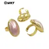 Mpr112 Oval Geométrico Rosa Blanco Concha Grande Chapado en Oro de 18 Quilates Abierto Joyería de Fiesta Anillo