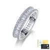 Anel Empilhável Retangular de Ângulo Reto em Prata de Lei S925 com Moissanita Micro-cravejado Camada Dupla Anel Leve Luxo Anéis de Casal Fábrica de Origem