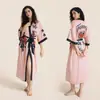 Roupão Feminino Estampado Plus Size de Verão, Roupão de Banho de Cetim Imitação de Seda de Luxo, Roupa de Casa Feminina