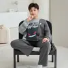 Pijama de algodón puro de manga larga para niños talla grande, para primavera y otoño, cuello redondo, conjunto de ropa de casa estilo caricatura para jóvenes, holgado y moderno