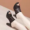 Chinelos de Piscina para Mulheres com Salto Bloco Strass Boca de Peixe, Confortáveis 2026 Verão Novo Versátil Moda Impermeável Sandálias de Encaixe com Tela