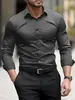 Camisas Versátiles Casuales para Hombre de Comercio Exterior Transfronterizo para Primavera y Otoño, Camisas Elegantes de Manga Larga sin Planchar, Camisas de Color Sólido con Cuello de Solapa para Negocios