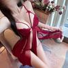 Lencería Sexy con Tirantes de Encaje, Atractivo Camisón para Mujer con Abertura Frontal, Malla Transparente, No Necesita Quitarse, Pijama 1313