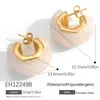 Brincos de Aço Inoxidável Transfronteiriços com Incrustação de Resina, Semicírculo em Forma de C, Estilo Ol Fashion, Banhados com Ouro 18K Real, Brincos à Prova d'Água