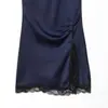 Ropa de Mujer Europea y Americana Transfronteriza Aliexpress Moda de Verano Encaje Empalmado Textura de Satén de Seda Vestido Mini sin Mangas