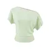 Camiseta corta de encaje sensual con hombros descubiertos y manga corta para mujer, 26 nuevo estilo de verano, top corto de alta gama ajustado con un solo hombro asimétrico