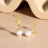 Aretes de botón de plata esterlina S925, aretes de borla de trébol de cuatro hojas, incrustados con perlas de imitación, aretes de botón elegantes de temperamento japonés y coreano