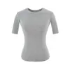 Top de Estilo Europeo y Americano, Ajustado, Cuello Redondo Pequeño, Manga de Tres Cuartos, Verano, Canalé, Corte Delgado, Favorecedor para la Figura, Ceñido a la Cintura, Camiseta de Manga Corta de Color Sólido