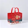 Novas Sacolas de Presente de Natal com Estampa Dourada de Comércio Exterior em Estoque, Sacolas Tote de Tecido Não Tecido com Estampa Colorida de Personagens do Papai Noel
